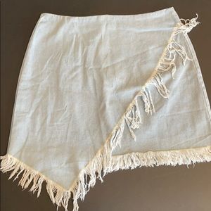 Light wash Fringe Denim mini skirt